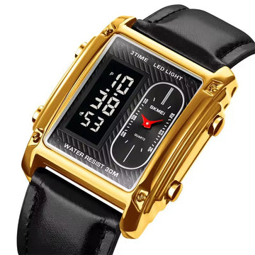 Original Skmei 1868 Boys New Style Design Famous Watch Digital Analog Mens Wrist Watches for Men Luxury Watch - Without Box - Black With Golden Case